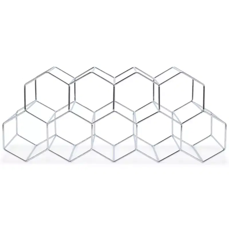 Nat & Jules Honeycomb Silver Tone Iron Metal Tabletop Wine Rack - Holds 9 Bottles