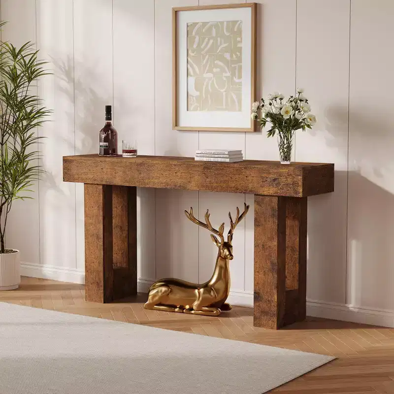 63 Inch Long Console Table - Farmhouse Wood Entryway Table, Vintage Sofa Table Behind Couch for Living Room, Hallway