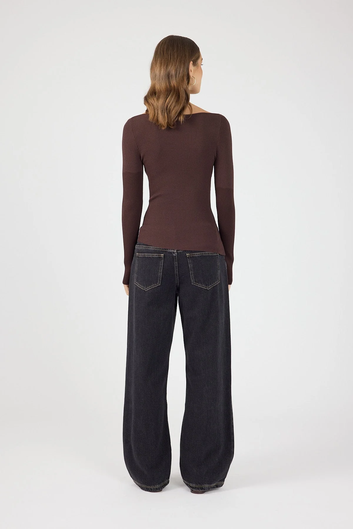 Knit Long Sleeve Top Brown