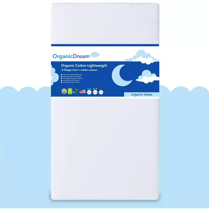 Organic Dream Certified Organic Cotton Lightweight 2-Stage Crib & Toddler Mattress