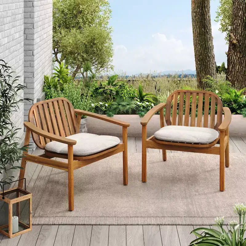 Christopher Knight Home Vickers Outdoor Acacia Wood Club Chairs with Cushions (Set of 2)