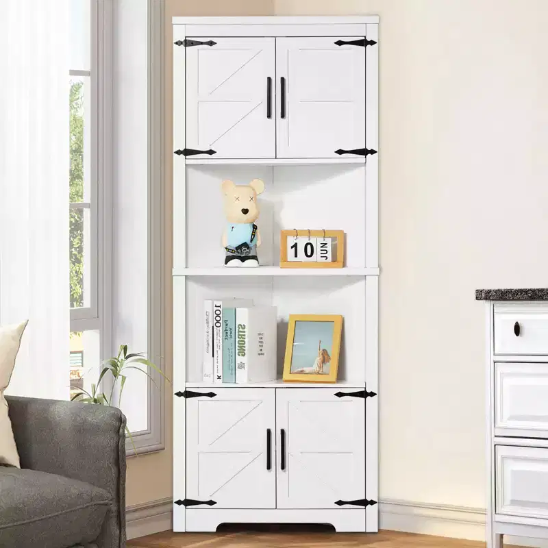 VEVOR 68 Tall Corner Storage Cabinet, 6 Tiers Farmhouse Storage Cabinet with 4 Wooden Doors & Adjustable Shelves,Freestanding Corner Kitchen Cabinet