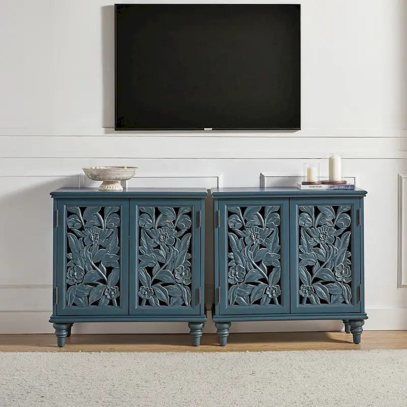 Alban Traditional 32Tall 2 Hollow Door Accent Cabinet with LED light Set of 2 by HULALA HOME