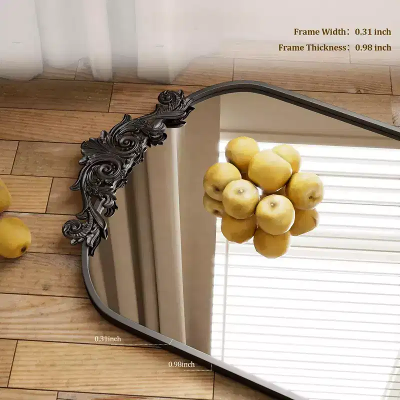 65x22 Arched Full Length Mirror Metal Vintage Mirror Baroque Style,Black