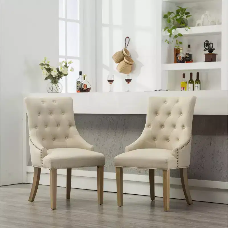 Okak Wingback Dining Chairs Set of 2, Solid Wood Button Tufted with Nailhead Trim, Hostess Accent Chairs for Formal Dining