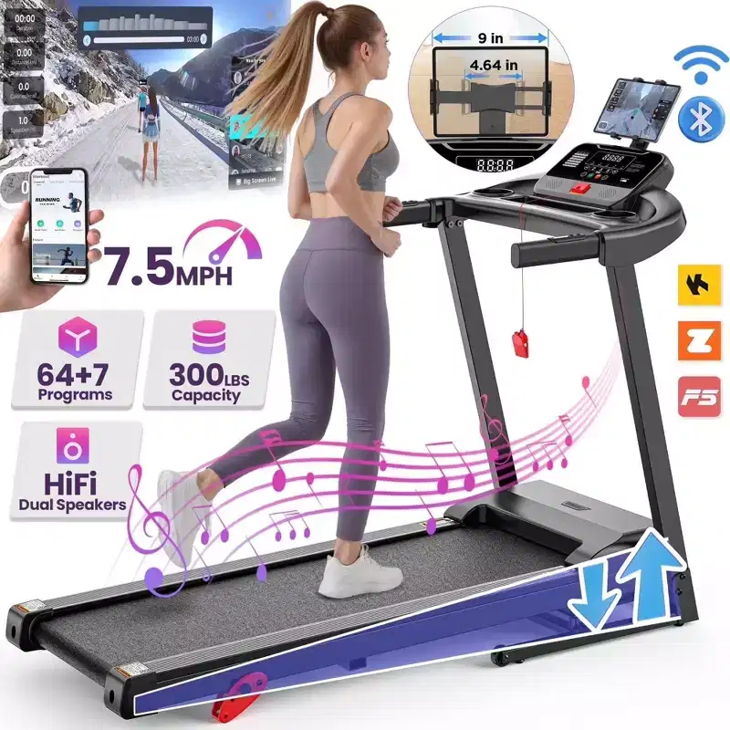 3.5HP Folding Electric Motorized Treadmill with Bluetooth Speaker