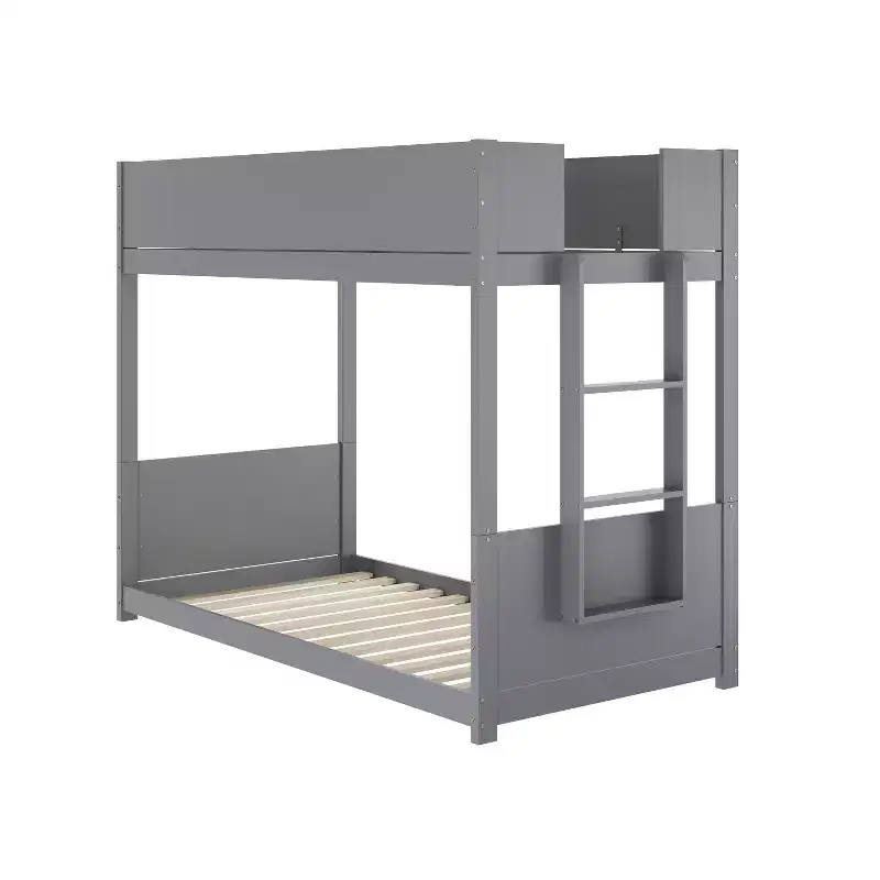 Convertible Solid Wood Twin-Over-Twin Bunk Bed Frame with Ladder for Kids, No Box Spring Needed