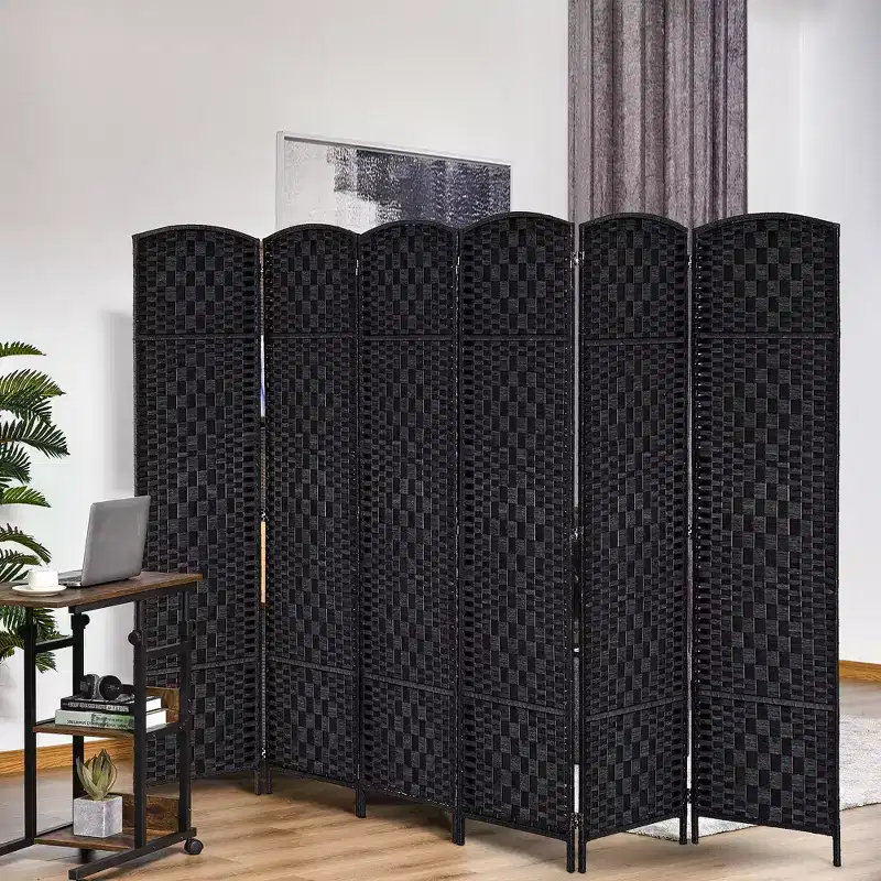MAYEERTY 6 Panel Room Divider Privacy Screen 6' Tall Wicker Weave Black