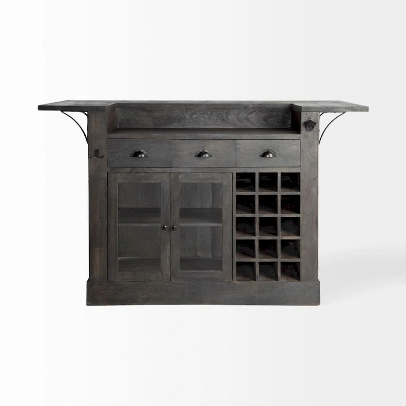 Cheers Dark Brown Solid Wood w/Wine Bottle Storage Kitchen Island - 67.8L x 29.0W x 42.5H