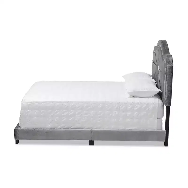 Queen Embla Velvet Fabric Upholstered Bed Gray - Baxton Studio: Modern Tufted Design, Glossy Finish, Foam Fill, MDF Frame