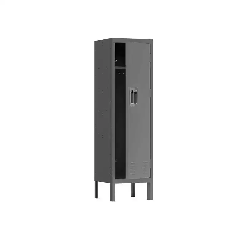 Single Tier Locker Steel Storage Cabinet With 2 Separate Compartments For Home Office School Gym Bedroom, Gray