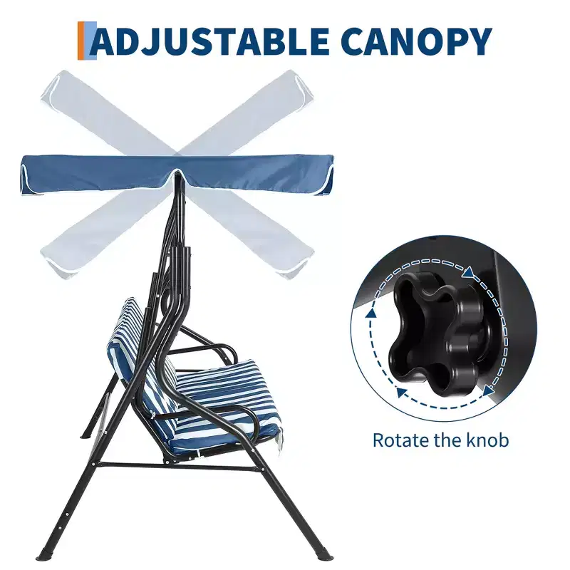 Weather-Resistant 3-Seat Outdoor Swing Chair, Adjustable Canopy, Heavy-Duty Steel Frame, UV & Waterproof, 500 lbs Capacity, for Backyard, Porch, Lawn