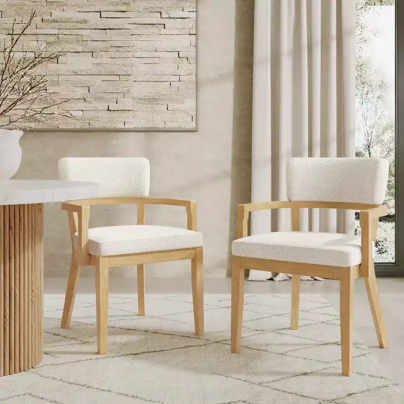 Christopher Knight Home Amelia Mid Century Modern Boucle Upholstered Dining Chairs with U-Shaped Armrest (Set of 2)
