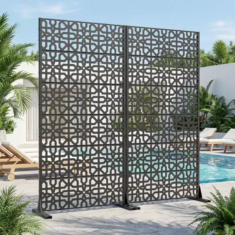 MAYEERTY Perilla 01 Black Galvanized Steel Room Divider, 72x35x16, 6-Piece Double-Sided Rustproof Screen