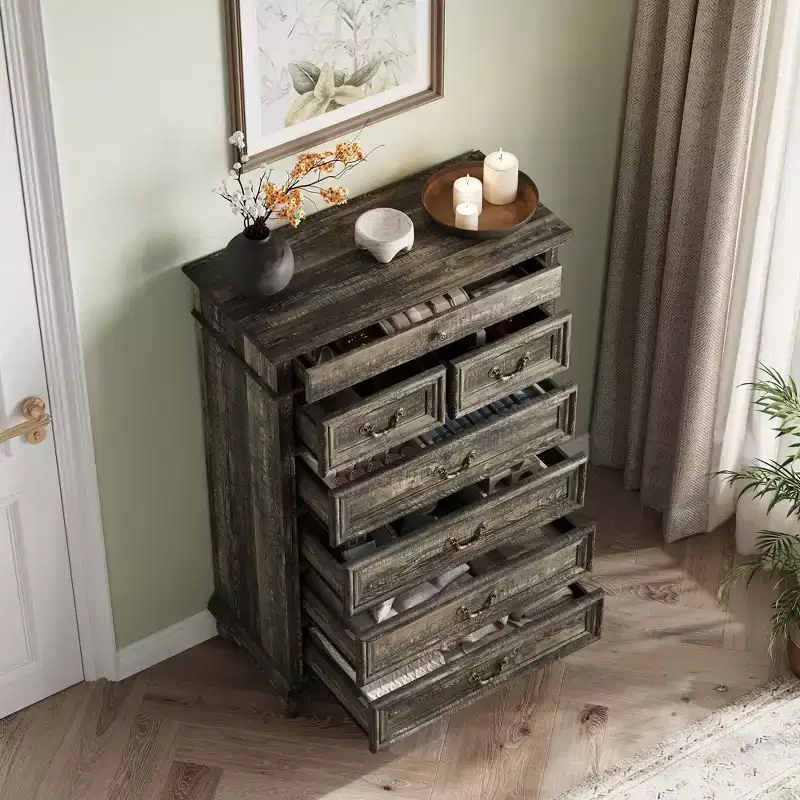 7 Drawer Dresser,Modern Wooden Storage Chest of Drawers,Dresser TV Stand,Wood Drawer Organizer with Rustic Handles for Bedroom,Living Room,Hallway