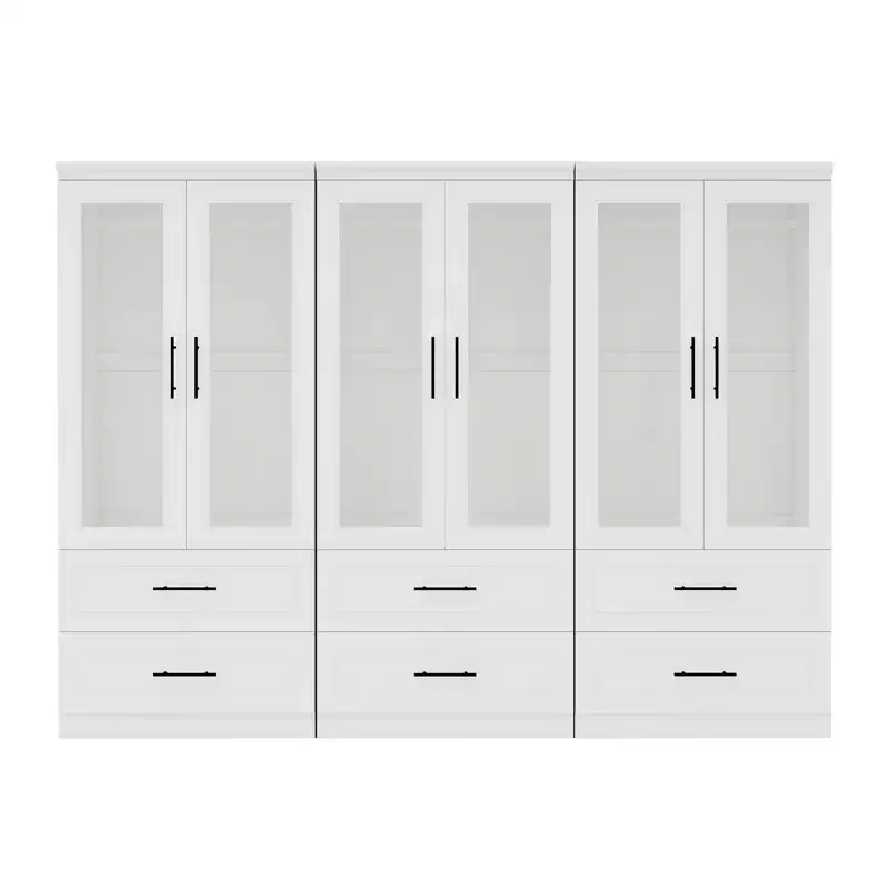 White Wood 94.5 in. Armoire with 6 Drawers and 6 Doors