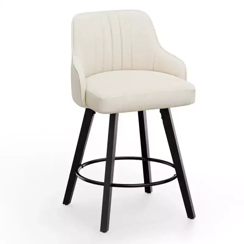 Thick Padded Cushion Wood Legs Modern Bar Stool With 360 Rotation