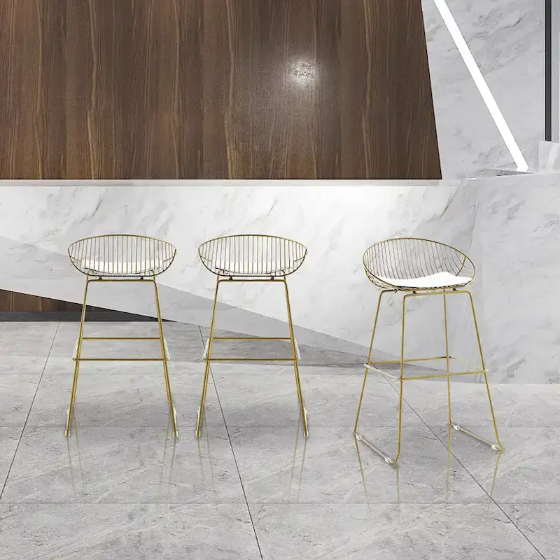 Iron Wire Bar Stools with PU Leather Seat Pad, Set of 2