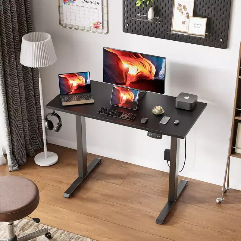 Modern 40x19 Inch Compact Electric Standing Desk Adjustable Height PC Computer Workstation with Memory Presets Home Office Gaming Small Spaces Black