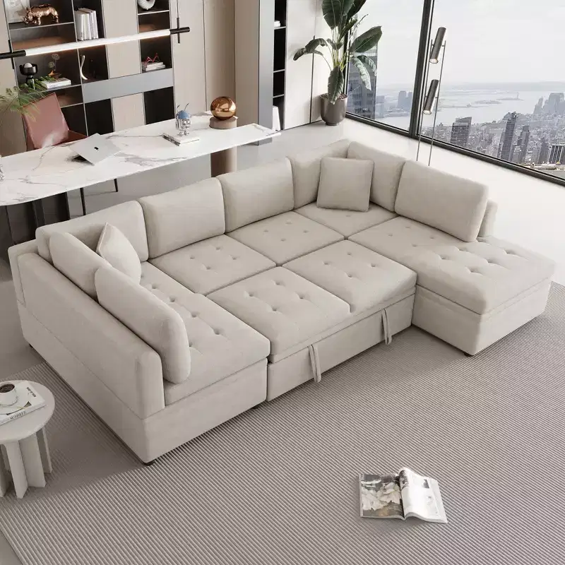 117.3W Oversized Sectional Sofa U- shaped Sofa Couch Pull-out Sofa Bed with Two Throw Pillows - ModernLuxe