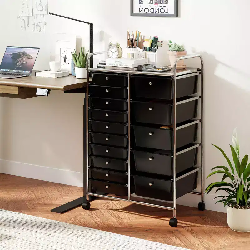 Costway 15-Drawer Trolley with Chrome Plated Metal Frame & Lockable Universal Wheels White/Black/Clear/Multicolor