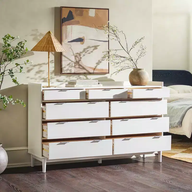 Mid Century Modern Solid Wood 9-Drawer Horizontal Dresser