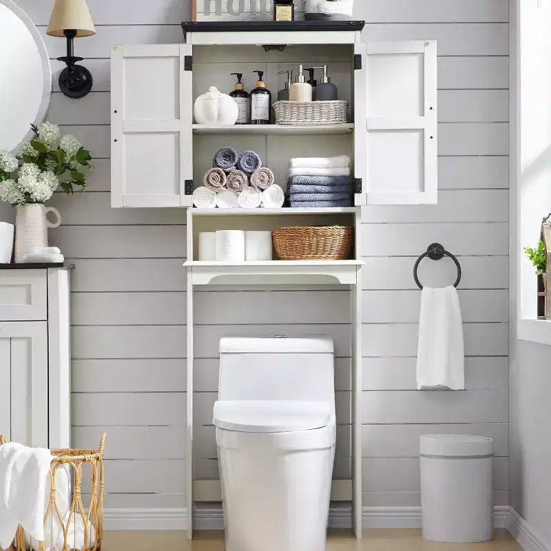 67 in. Farmhouse Over-The-Toilet Bathroom Storage Cabinet with Adjustable Shelf and Door