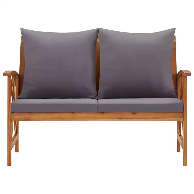 Garden Bench Acacia wood finish and dark grey cushions