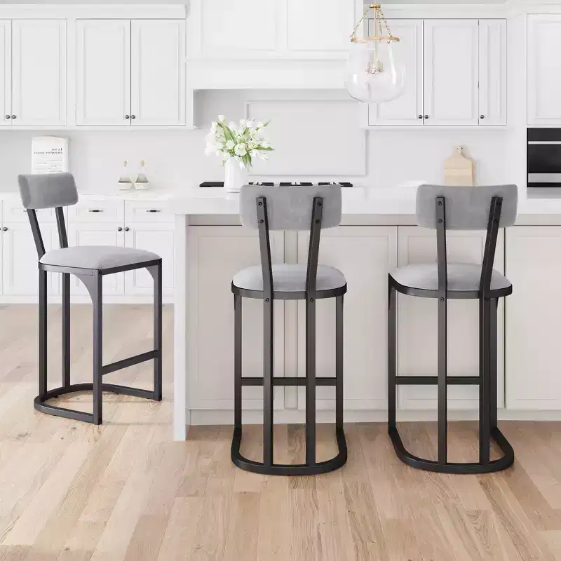 COZONY Counter Height Bar Stools Set of 2, Modern Upholstered Stools with Curved Back and Footrest for Kitchen Island