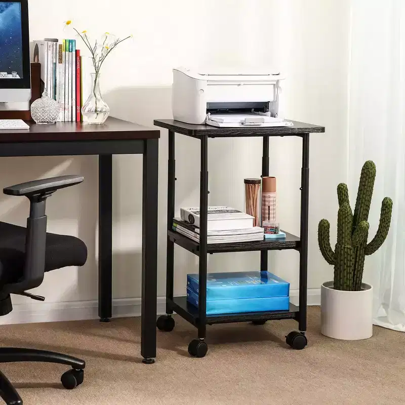 Industrial 3-Tier Printer Stand with Wheels and Adjustable Table Top