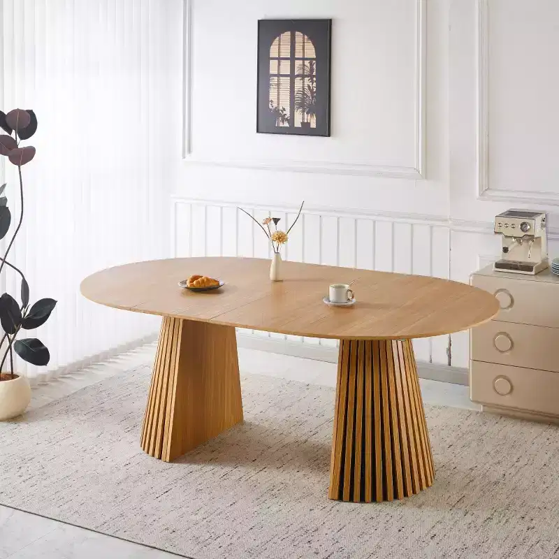 Modern 3-Way Extendable Dining Table, 46 Round Pedestal Table Convertible to 63 & 78.7 Dining Table for Dining Room or Kitchen-Panipeachy