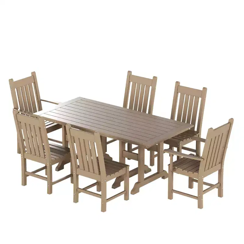 WestinTrends Malibu 7 Piece Outdoor Patio Dining Set Outdoor Dining Table with Dining Chair, Weathered Wood