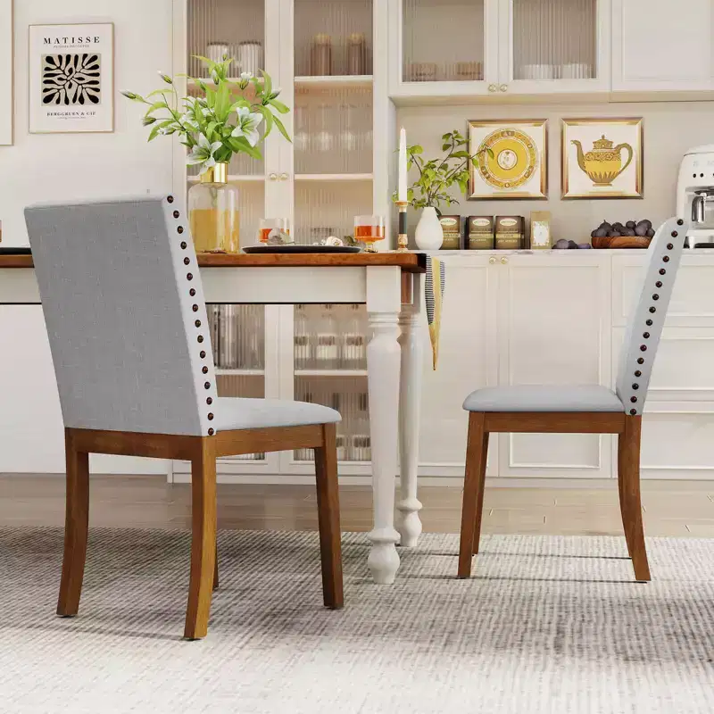 Costway Upholstered Dining Chairs Set of 2/4 with Nailhead Trim Rubber Wood Legs Padded Seat