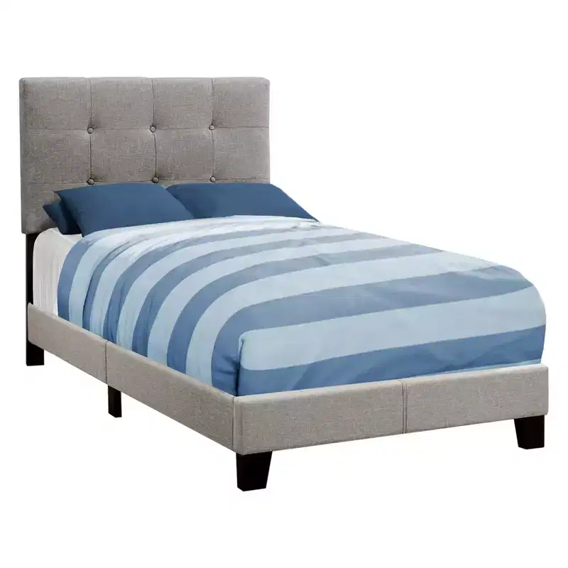 Twin Bed Size Linen Gray - EveryRoom: Upholstered Headboard, Durable Wood Frame, Box Spring Required