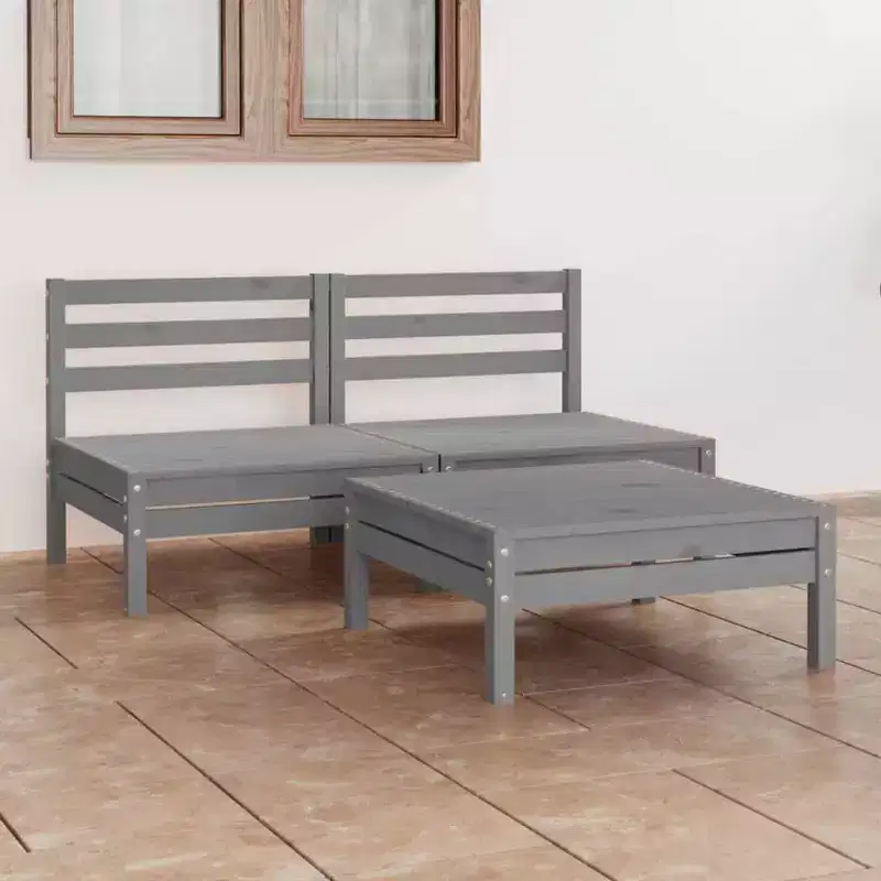 vidaXL Garden Lounge Set Grey Solid Pine Wood 3 Piece Set Modular