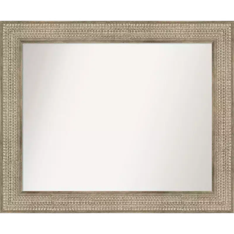 34"x28" Non-Beveled Trellis Silver Wood Bathroom Wall Mirror : Modern Rectangular Design, Includes Mounting Hardware