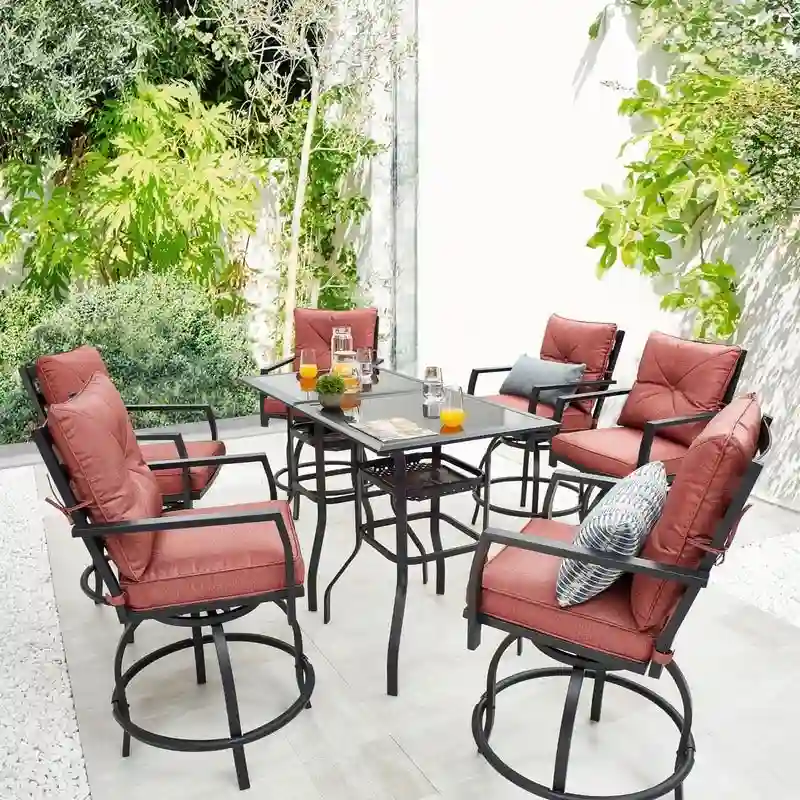 Patio Festival 8-Piece Outdoor Bistro Dining Set with Red Cushions
