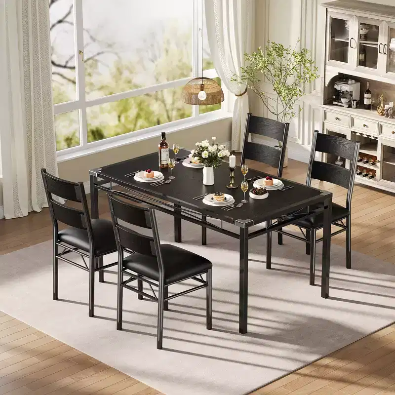 4-Person Dining Table Set with 2 Upholstered Chairs, Small Kitchen Table & Compact Bistro Set, Space-Saving Dining Furniture for Apartment