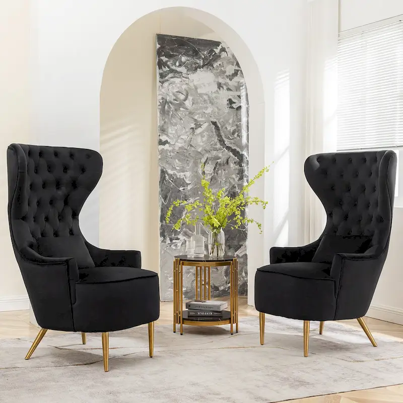 Tufted High Wingback Accent Chairs Velvet Armchairs, Set of 2