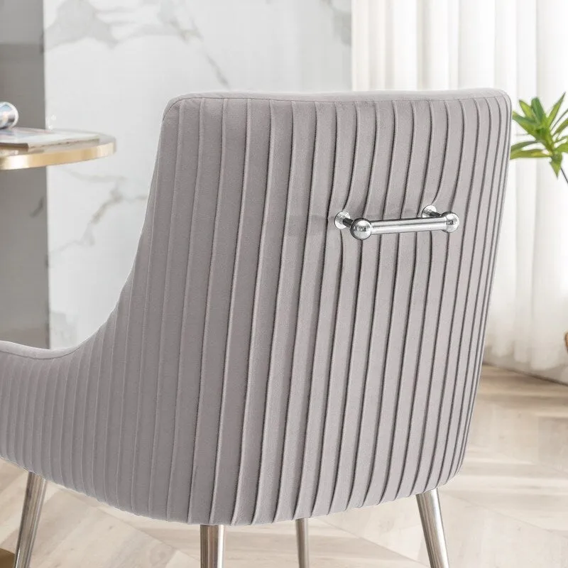 SEYNAR Modern Velvet Pleated Finish Back Dining Chair Set of 4 with Rear Handle