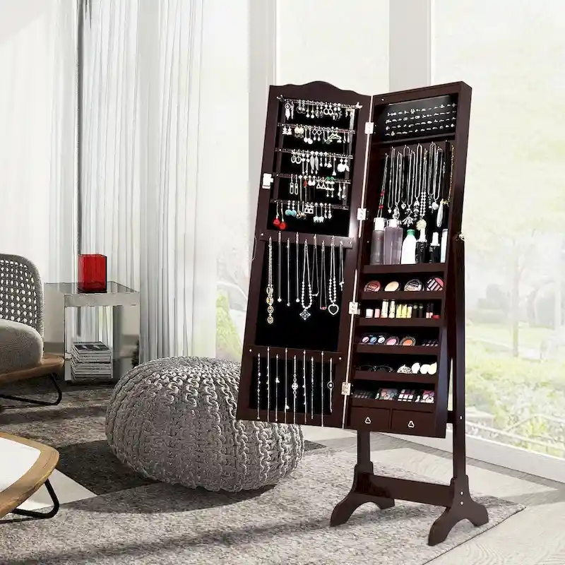 Espresso Jewelry Cabinet with LED Dressing Mirror