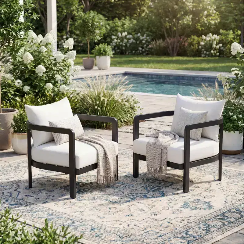 Christopher Knight Home Rosa Modern Aluminium Patio Accent Chairs with Curved Backrest and Cushion (Set of 2)