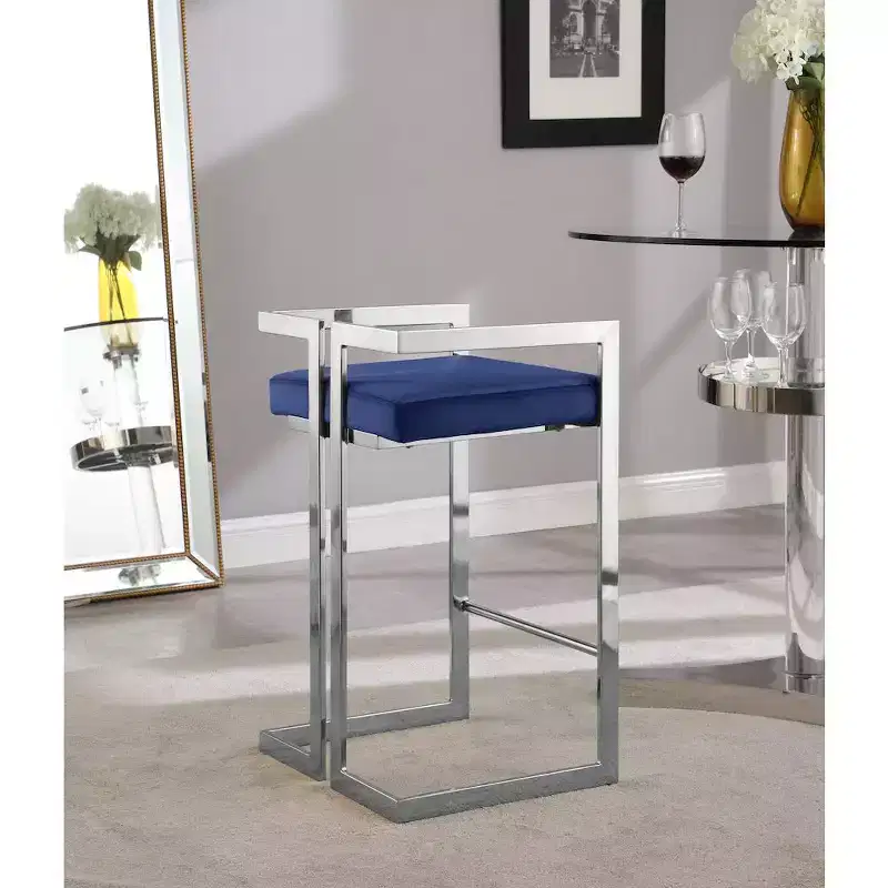 Meridian Furniture,Ezra Navy Velvet Stool, Set of 2