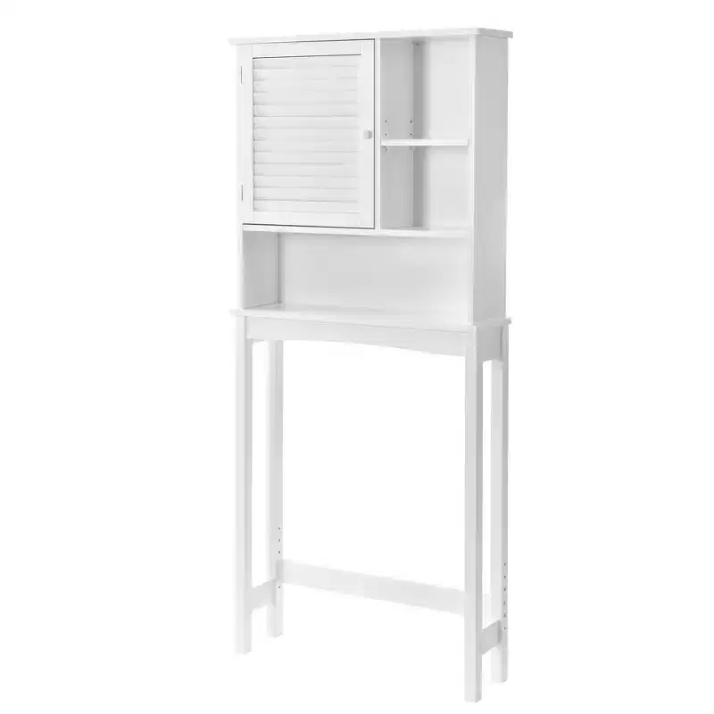 TROPOW Toilet Organizer with Adjustable Shelf, Freestanding Cabinet with Shutter Door and Open Storage Space for Bathroom White