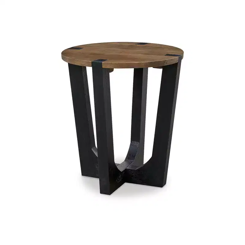 Round Mango Wood End Table, Brown & Black