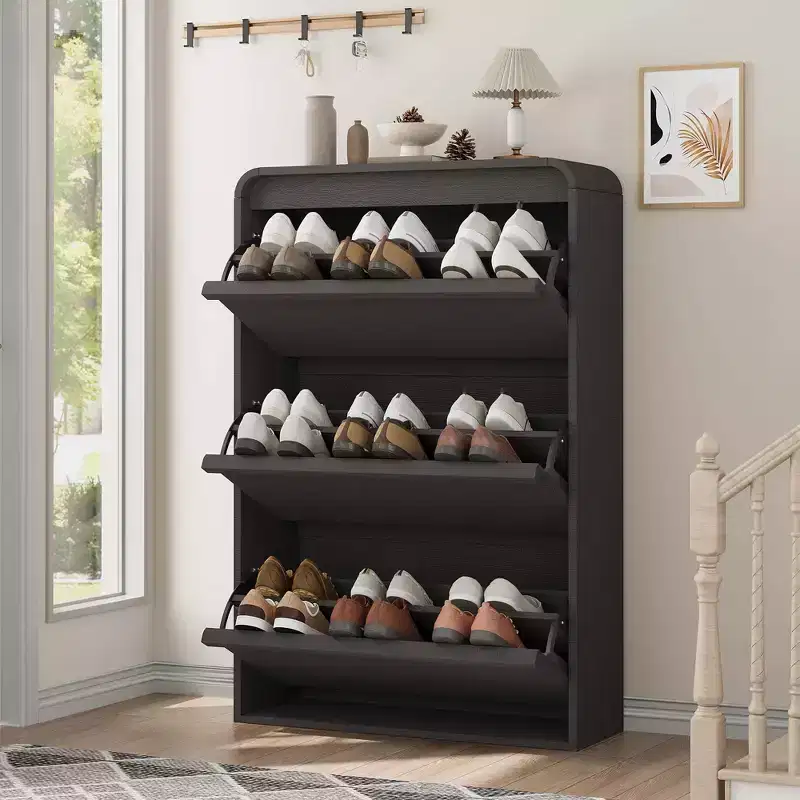 GarveeHome Shoe Cabinet with 3 Flip Drawers, Wooden Shoe Organizer Cabinet with Adjustable Shelf, Shoe Storage, Hidden Shoe Cabinet for Entryway