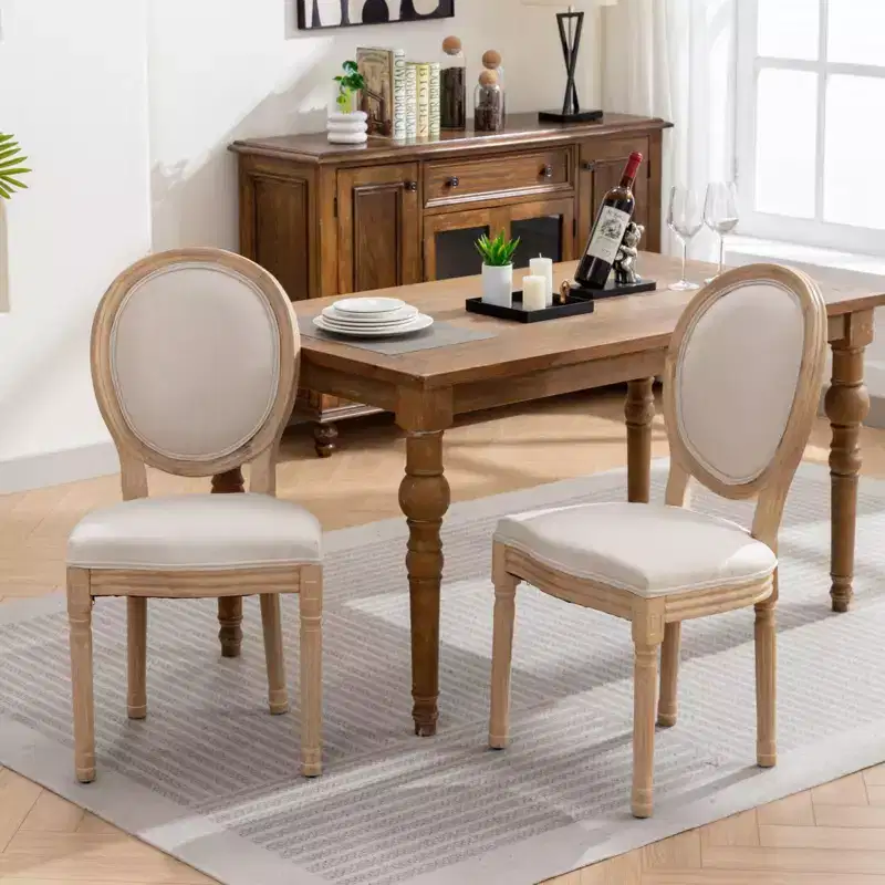 Upholstered Dining Chairs Set of 2, Mid Century Modern, Round Backrest, Sturdy Wood Frame, for Kitchen, Dining Room, Living Room