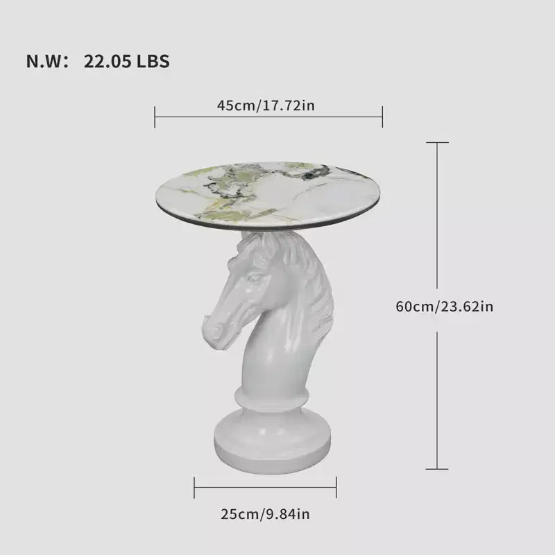 White Horse Head Accent Table, Animal Statue End Table for Living Room