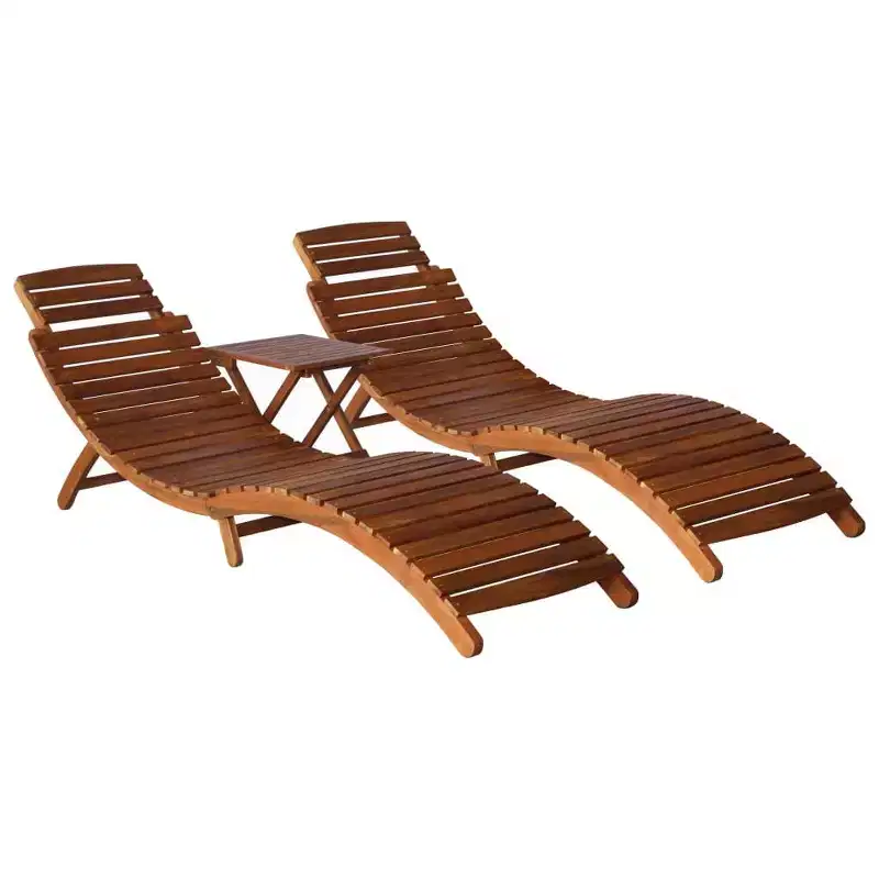 vidaXL Sunlounger With Table Natural Acacia Solid Acacia Wood Standard