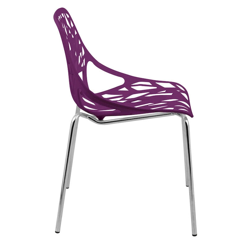 Asbury Stackable Dining Chair with Chrome Legs (Set of 2) Modern Cut-Out Design Backrest Side Chair